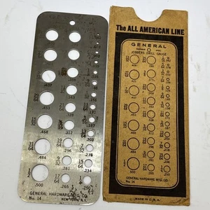 Vintage General Hardware No. 14 Tempered Steel Fractional Size Drill Gauge - Imagen 1 de 2