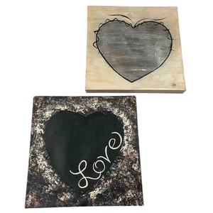 Set of Square Wooden Frame Painted Canvas Love Heart 12" Wall Decor Decoration - Imagen 1 de 10