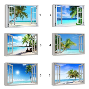 Beach Nature Landscape Window View Canvas Wall Art Framed Art Print - Picture 1 of 8