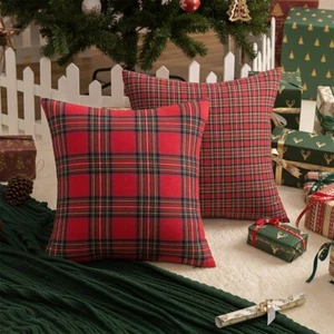 Christmas Square Tartan Plaid Pillow Cases Scottish Retro Waist Cushion Cover UK - Picture 1 of 16