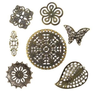 Buddly Crafts Metal Filigree Assorted Flower Wraps - 37pcs Antique Bronze - Picture 1 of 1
