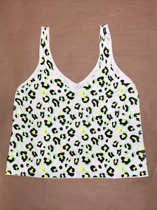 GOOD LUCK GEM Double V Ribbed Sweater Tank Top Neon Green Animal Print XL - Picture 1 of 4