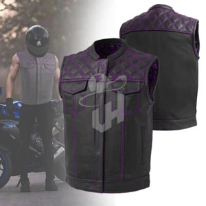 Gilet Moto Anaaz Pelle Uomo Bici Touring Gilet Avventura Viola Gilet - Foto 1 di 7