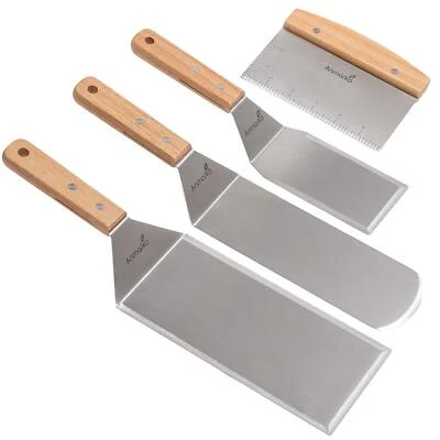 Professional Stainless Steel BBQ Grill Spatula Set with Wooden Handle - Image 1 of 4