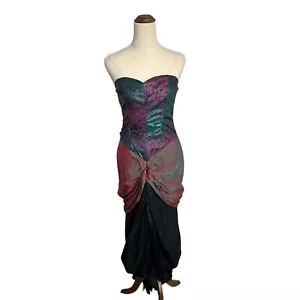 Vintage Studibaker Hawk 80s Corset Printed Strapless Party Cocktail Dress Sz S - Picture 1 of 10