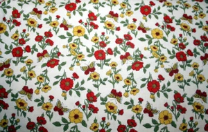 VINTAGE 36 INCH WIDE RED AND YELLOW FLORAL FROM INDIAN HEAD - 100% COTTON FABRIC - Picture 1 of 4