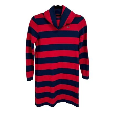 Vineyard Vines Girls Navy & Red Cove Rugby Stripe Cowl Neck Dress Large 14 - Imagem 1 de 4