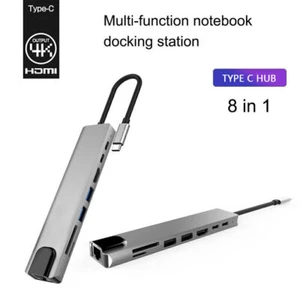 8 in 1 USB C Hub MacBook Pro Type C 4K HDMI Thunderbolt 3 Adapter Dock Power SD - Picture 1 of 12