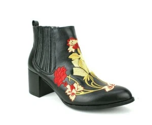 BOTAS CHELSEA BORDADAS AL TOBILLO TACÓN BLOQUE DAMAS MUJERES BOTINES ZAPATOS TALLA - Imagen 1 de 9