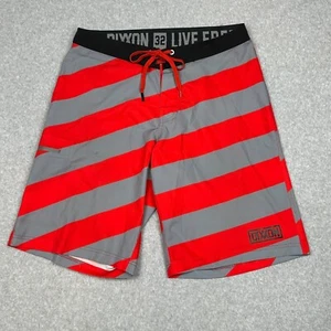 Dixxon Boardshorts Herren 32 rot grau gestreift Live Free Stretch Kordelzug Surf - Bild 1 von 10
