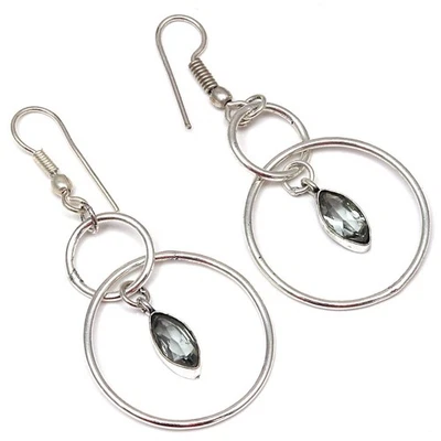 Green Turquoise Gemstone Handmade Silver Jewelry Earrings 1.5'' - image 1 of 4