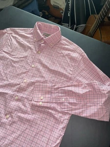 Camisa elástica Peter Millar Summer Comfort para hombre mediana rosa azul a cuadros con botones - Imagen 1 de 16