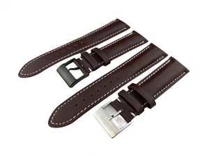 22mm Brown Flat Genuine Leather Strap compatible with Breitling Watch models - Picture 1 of 9