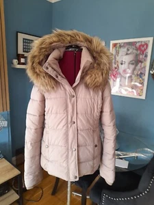 A&F ABERCROMBIE AND FITCH CREAM FAUX FUR PARKER AVIATOR JACKET COAT HOODIE L 12 - Picture 1 of 10