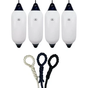 4 x HURRICANE Boat Fenders: White/ Blue PM05 - FREE SPLICED END 10MM ROPE - Picture 1 of 2