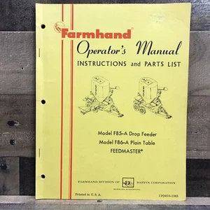 Vintage Farmhand Operator's Manual Instructions Parts Model F85A F86A FEEDMASTER - Picture 1 of 10