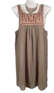 Umgee Embroidered Swing Dress Womens S Tan Embellished Sleeveless Boho Flowy NWT - Bild 1 von 9