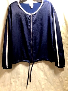 Mossimo Zip Jacket S/M Satin Navy White Accents N W/Tags! U.S.Domestic Ship only - Picture 1 of 8