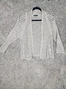 Eileen Fisher Womens Open Sweater Cardigan Tan Beige Silver Sequin Sparkly Sz Sm - Picture 1 of 15