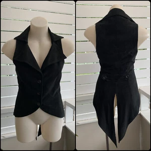 $430 JODI LEE sz 8 BLACK SOFT SUEDE LEATHER WAISTCOAT unique sleeveless jacket - Picture 1 of 13