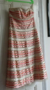 Monsoon evening party dress. Cream and pinks satin stripes. 14 worn once - Picture 1 of 6