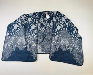 Chicos Ruana Wrap Blue Paisley Swirl Jacquard Ruana Shawl Boho Coastal Grandma - Picture 1 of 4