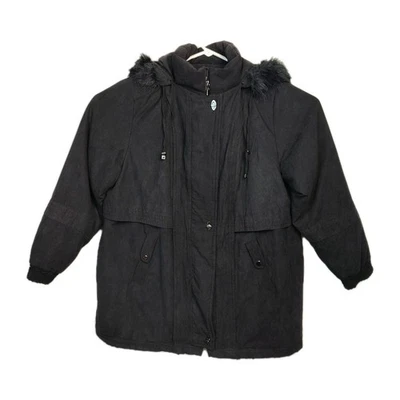 Abrigo aislante para mujer St. John's Bay XL negro con capucha bolsillos con cremallera completa Foto 1 de 4