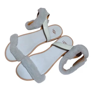 UGG Fluff Springs Light Blue Sheepskin Leather Sandals Women's Size 9.5 - Picture 1 of 9