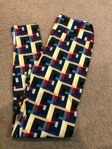 LuLaRoe OS Leggings Colorful Neon Aztec Geometric Super Major Unicorn One Size - Picture 1 of 2