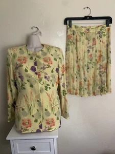 Traje Falda Plisada Floral Mila Schon Amarillo Naranja Púrpura Verde 6 EU 38 Italia - Imagen 1 de 8