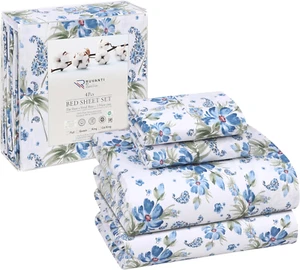100% Cotton Sheets Queen Size Set, 4 Pieces, Soft & Breathable Percale Weave - Picture 1 of 12