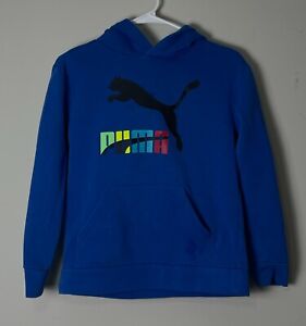 Puma Size M (10-12) Boys Blue Front Pocket Fleece Lined Athletic Hoodie