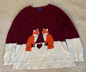 VTG Le Tigre Fox Heart Sweater 100% Cotton Women's Medium Retro 70s 80s Burgundy - Picture 1 of 21