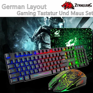 Gaming Tastatur Und Maus Set,Verkabelt Regenbogen LED German Layout Qwerty PS4PC - Bild 1 von 14