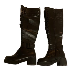 Damen 7,5 Combat Riding Plateau Kniehohe Motorradstiefel mit Innenreißverschluss - Bild 1 von 13