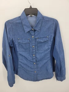 Ci Sono Anthropologie Top Womens Small Blue Denim Long Sleeve Button Up Boho - Picture 1 of 9