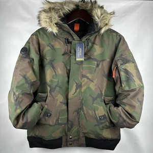 Chaqueta de plumón de camuflaje Polo Ralph Lauren para hombre Abrigo de piel sintética acolchado de aviador - L - Imagen 1 de 23