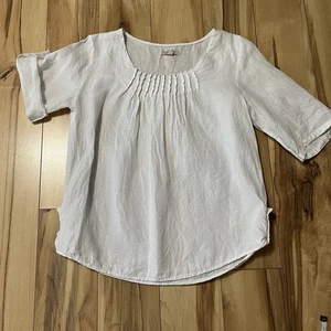 Lina Tomei Women’s Small 100% Linen Shirt Pleats Beachy Cottage-core Made Italy - Picture 1 of 6