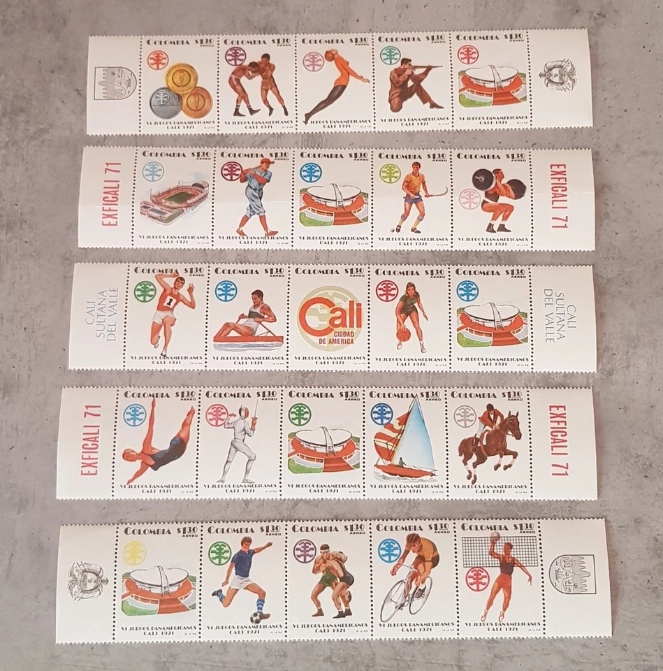 哥伦比亚-朱戈斯巴拿美利卡诺斯-卡利-1971-5 块全新邮票 — 第 1/1 张图片