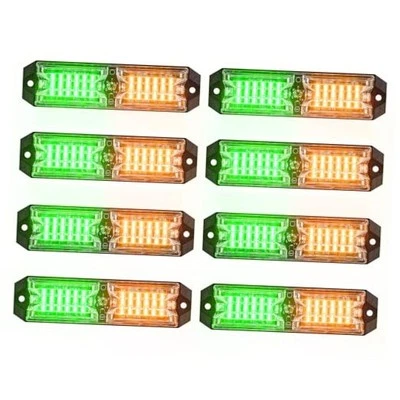 8pcs 12-LED Emergency Strobe Light Ultra Slim Grille Flashing Green/Amber - Image 1 of 4