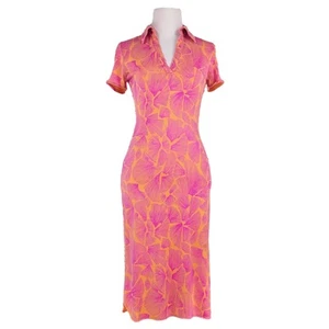 DIANE VON FURSTENBERG Vintage 100% Silk Stretch Shirt Dress Orange & Pink Size 4 - Picture 1 of 8