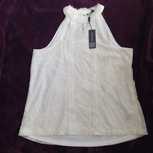 Splendido top senza maniche in pizzo bianco Cable & Gauge nuovo taglia large - Foto 1 di 5