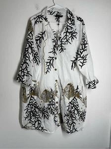 Neu ohne Etikett Club Z Collection Bohemian Beach Größe 1X Shirt/Überwurf Farbe weiß bunt - Bild 1 von 16