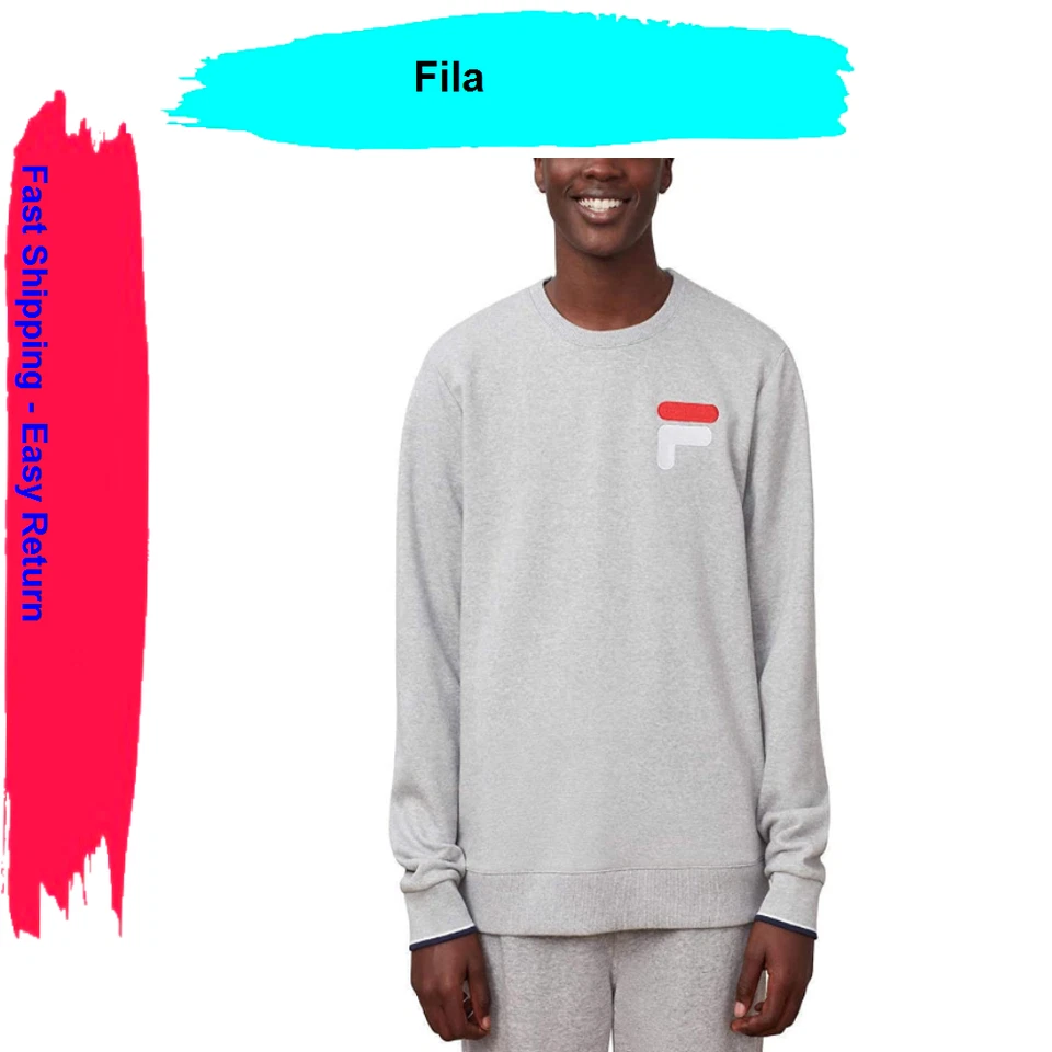 FILA Men's French Terry Crew Neck Pullover Sweatshirt Size L Gray B59