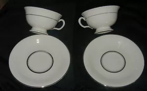 2 VINTAGE CASTLETON CHINA CUP & SAUCER SETS, ST. REGIS PATTERN? PLATINUM BANDS - Picture 1 of 4