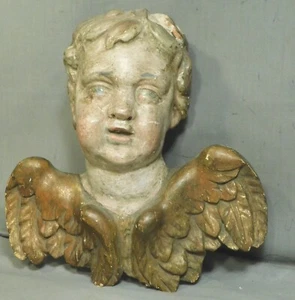 18th c. Baroque Rococo Angel Carved Gilt Polychrome Wood 1760 German Cherub FACE - Picture 1 of 12