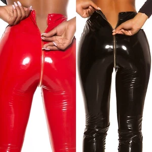 Koucla Sexy Red Latex Look Leggings with Zip Crotch UK 8 10 EU Small - Picture 1 of 26