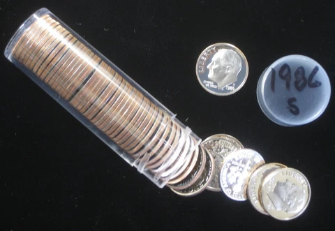 1986-S Proof Roosevelt Dime 50pc Roll Cover