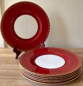 Set of 7 Royal Worcester Maroon & Gold Encrusted Dinner Plates - Picture 1 of 7