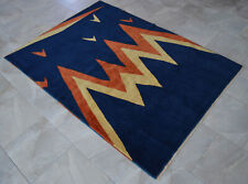 HandMade Contemporary Rug, Vintage Abstract Pattern Rug, Blue Carpet, 5 x 7